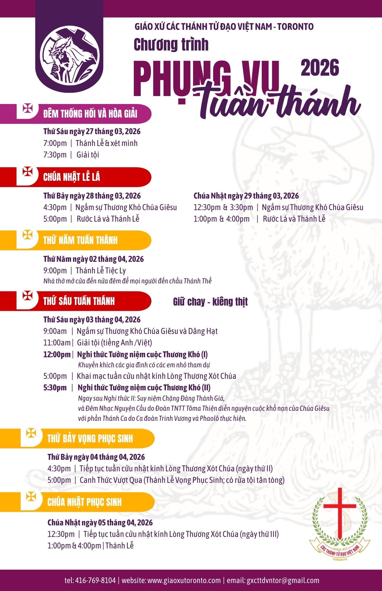 CHƯƠNG TRÌNH PHỤNG VỤ TUẦN THÁNH