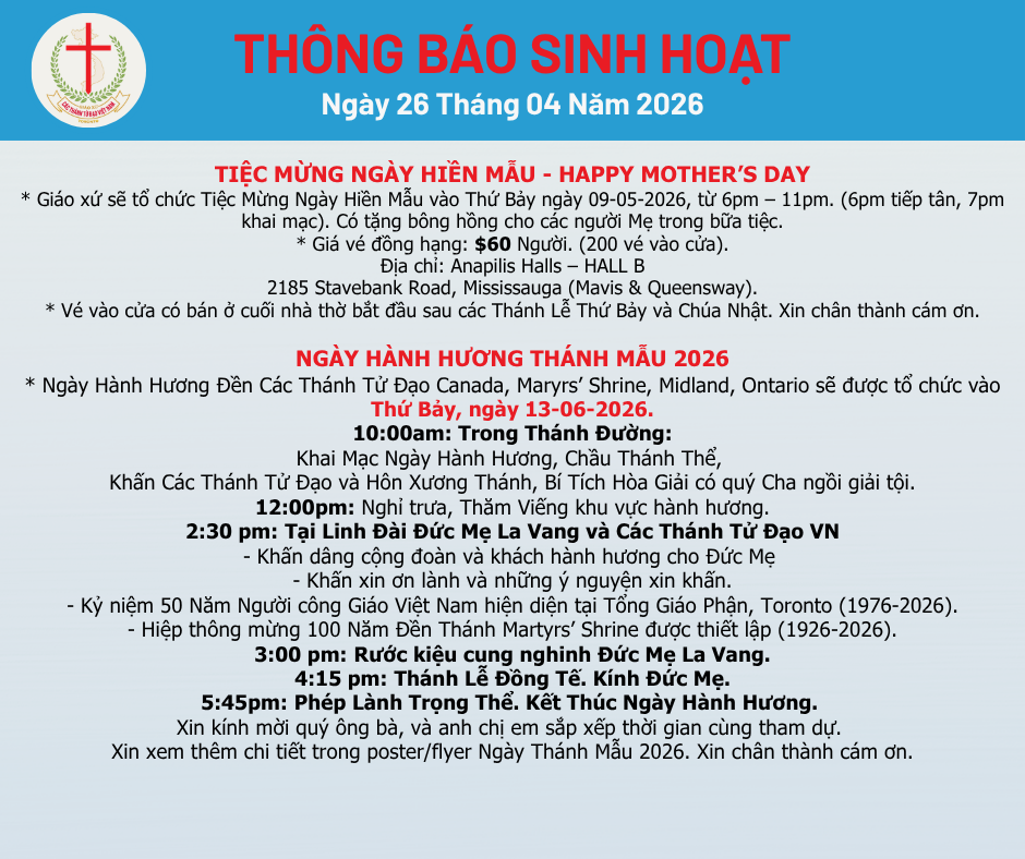 THÔNG BÁO SINH HOẠT 26-04-2026