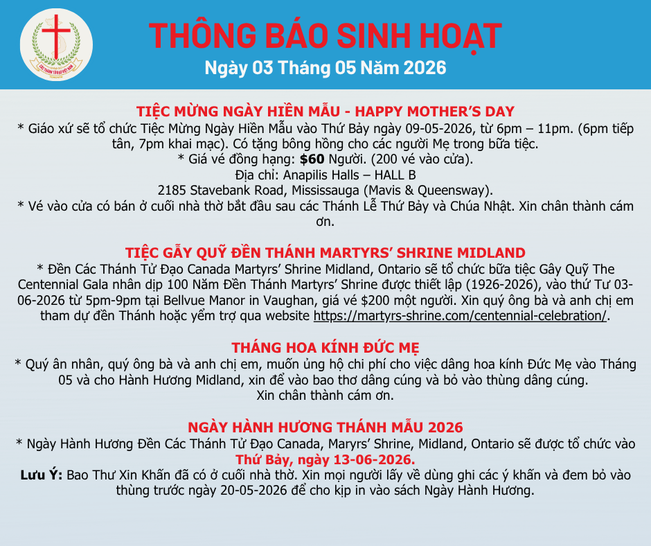 THÔNG BÁO SINH HOẠT 03-05-2026