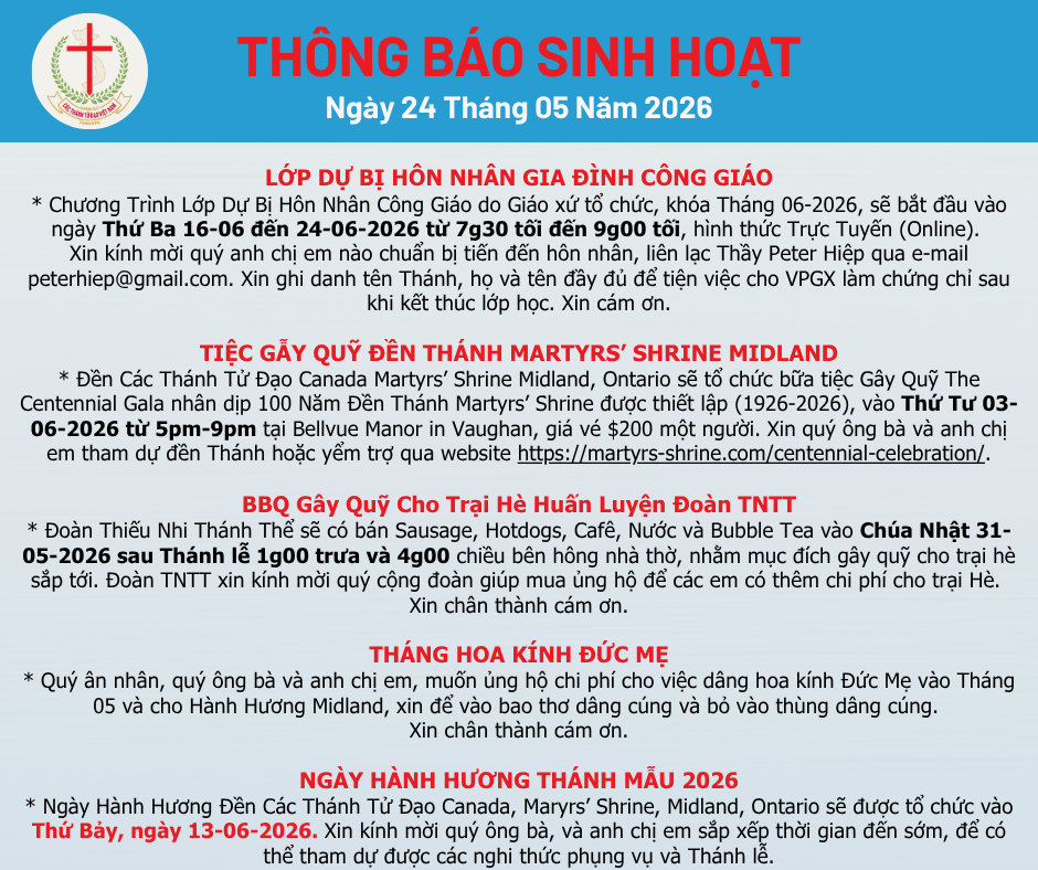 THÔNG BÁO SINH HOẠT 24-05-2026