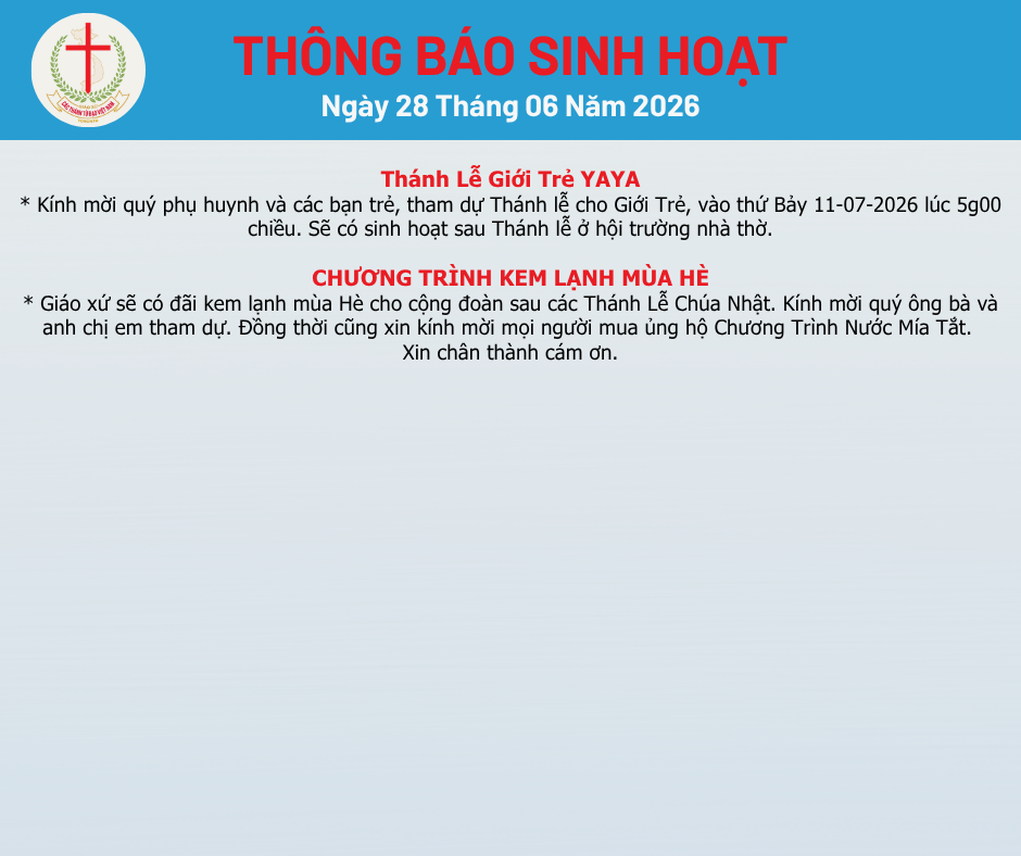 THÔNG BÁO SINH HOẠT 28-06-2026