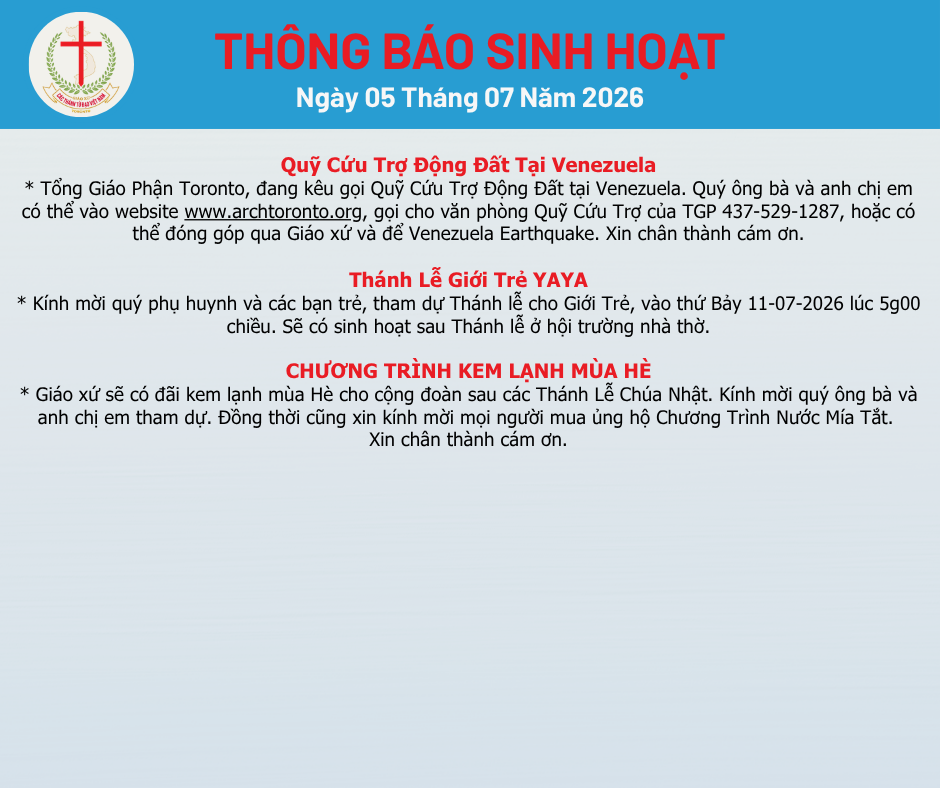 THÔNG BÁO SINH HOẠT 05-07-2026
