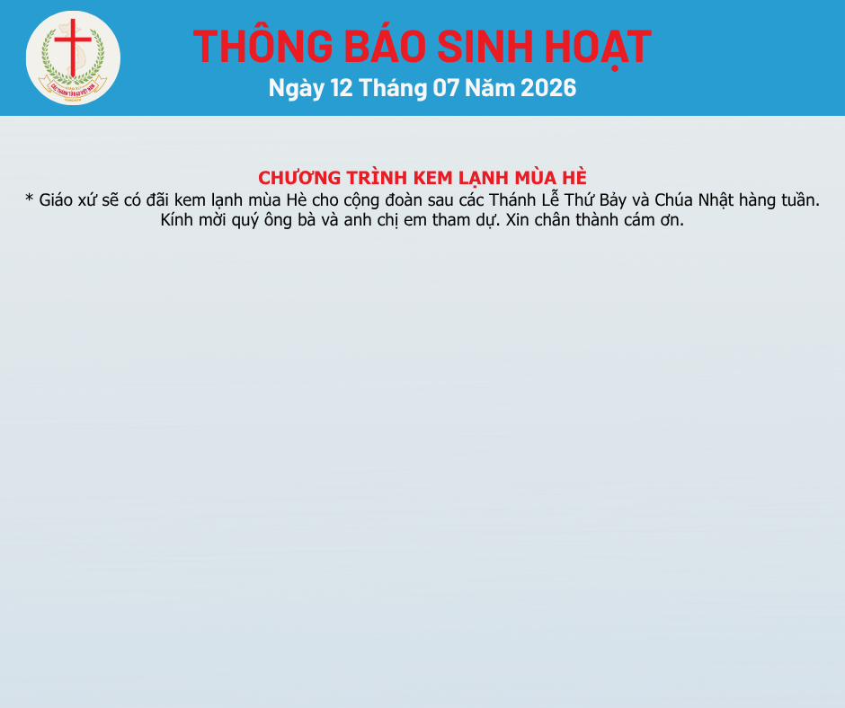 THÔNG BÁO SINH HOẠT 12-07-2026