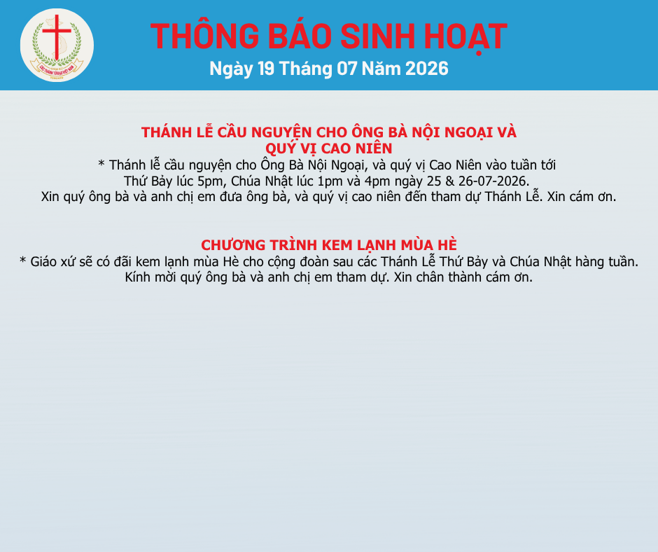 THÔNG BÁO SINH HOẠT 19-07-2026