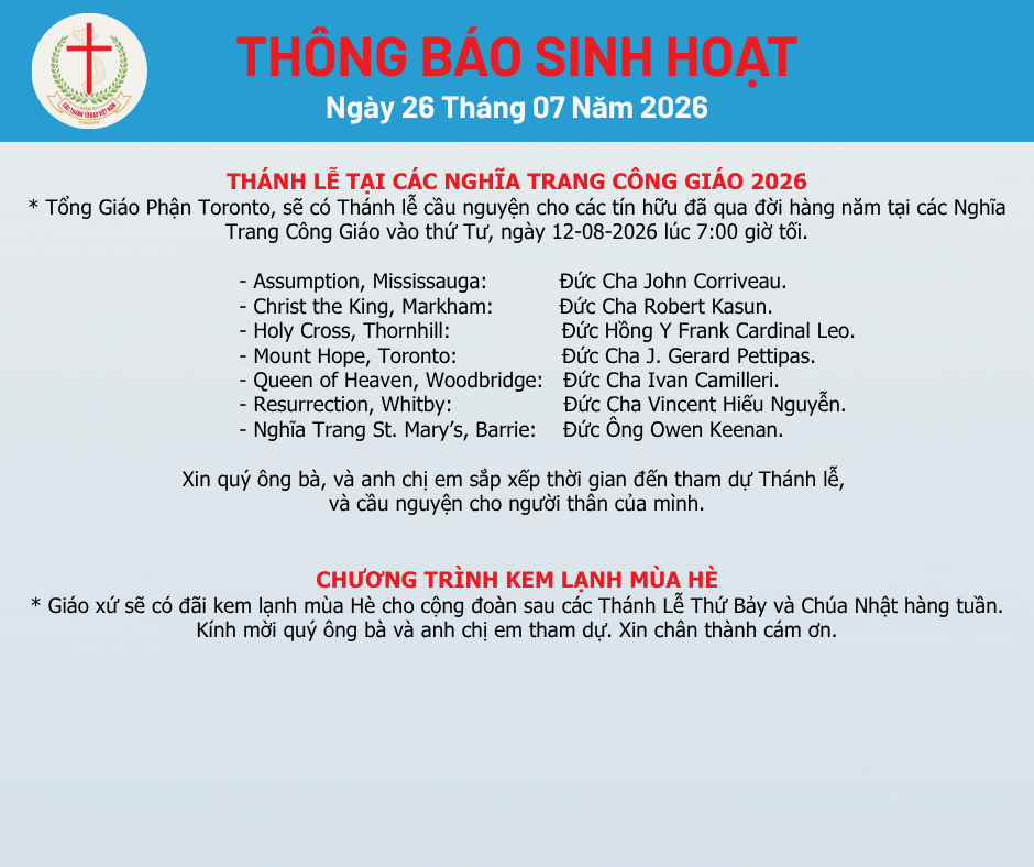 THÔNG BÁO SINH HOẠT 26-07-2026