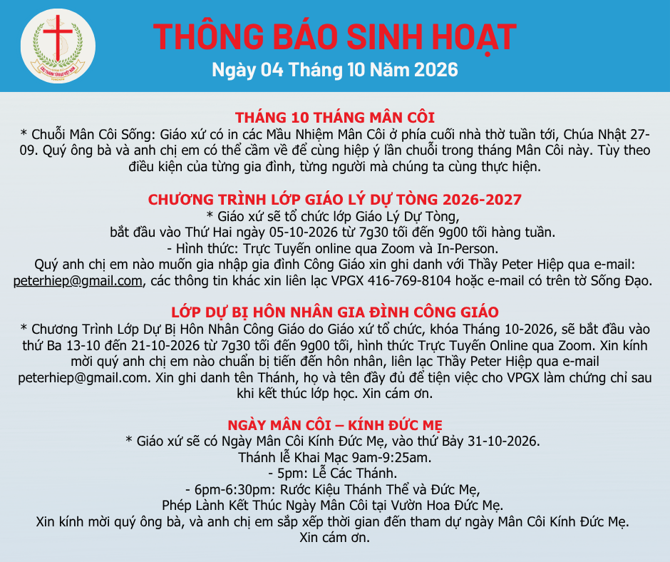 THÔNG BÁO SINH HOẠT 04-10-2026